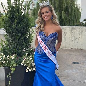 Sherri Hill Couture mermaid royal blue gown.